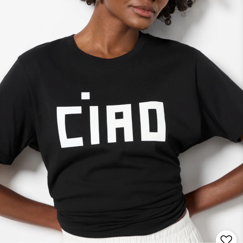Clare V Black Tee with White 'CIAO' Graphic